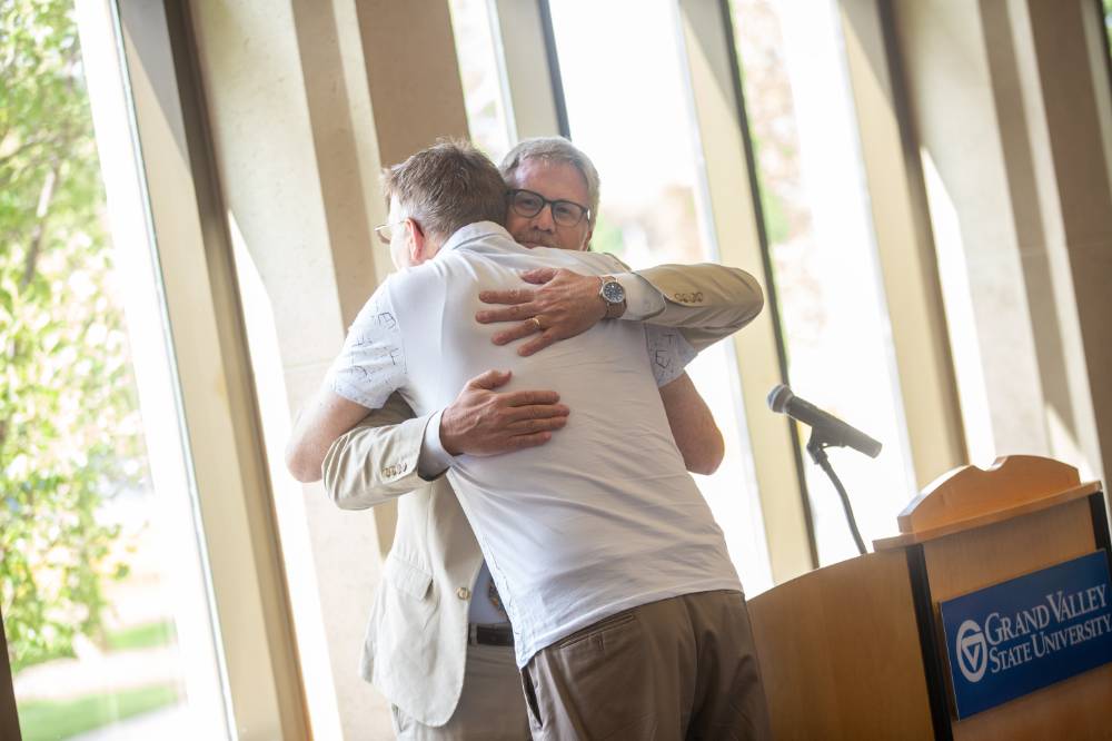 Dean Schaub showing his appreciation for one of his retirees.